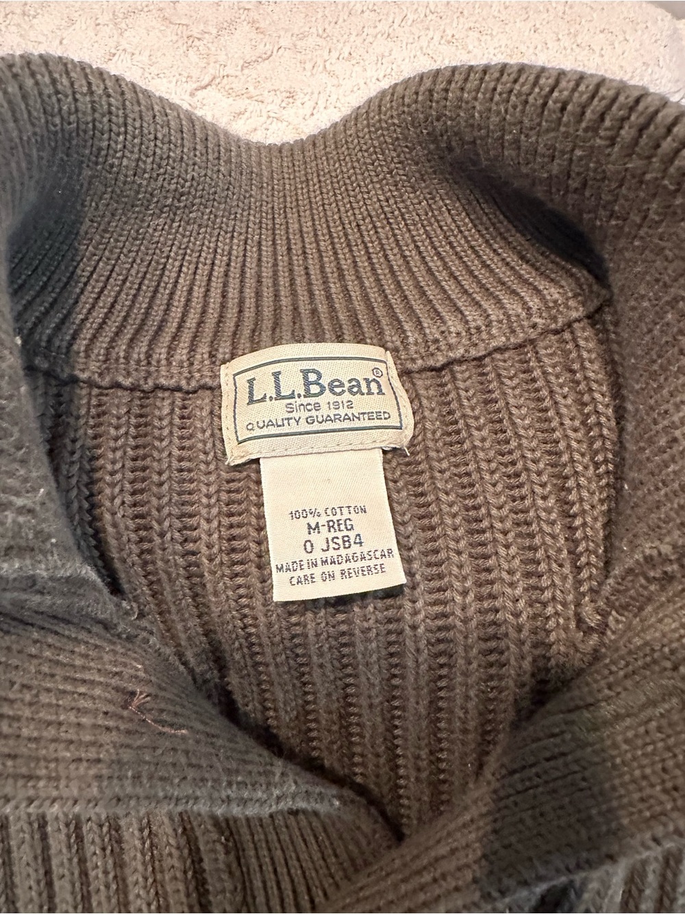 L.L. Bean Olive Ribbed Button-Neck Sweater - Picture 4 of 8